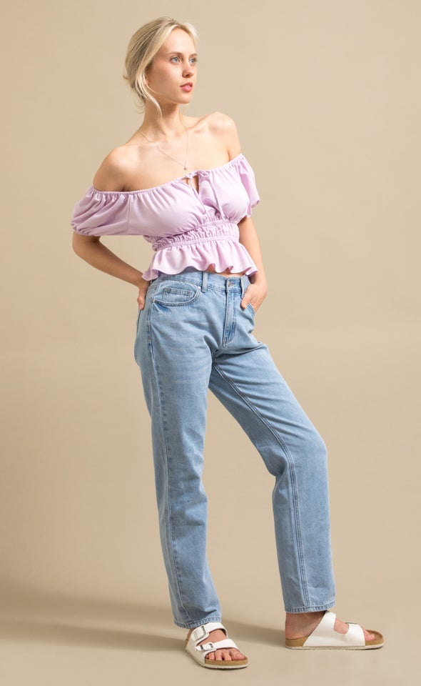 Jersey Off The Shoulder Top Pink Lavender