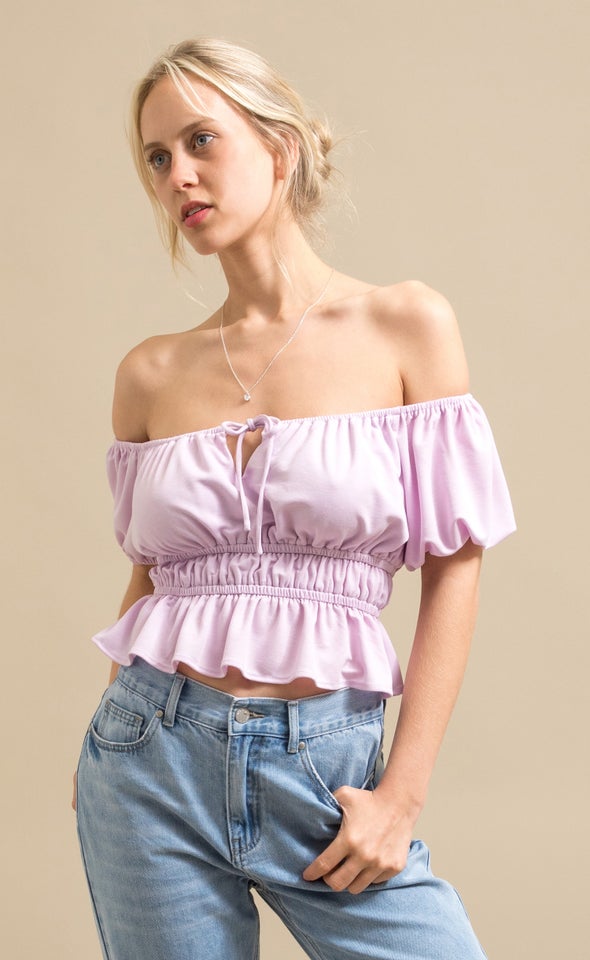 Jersey Off The Shoulder Top Pink Lavender