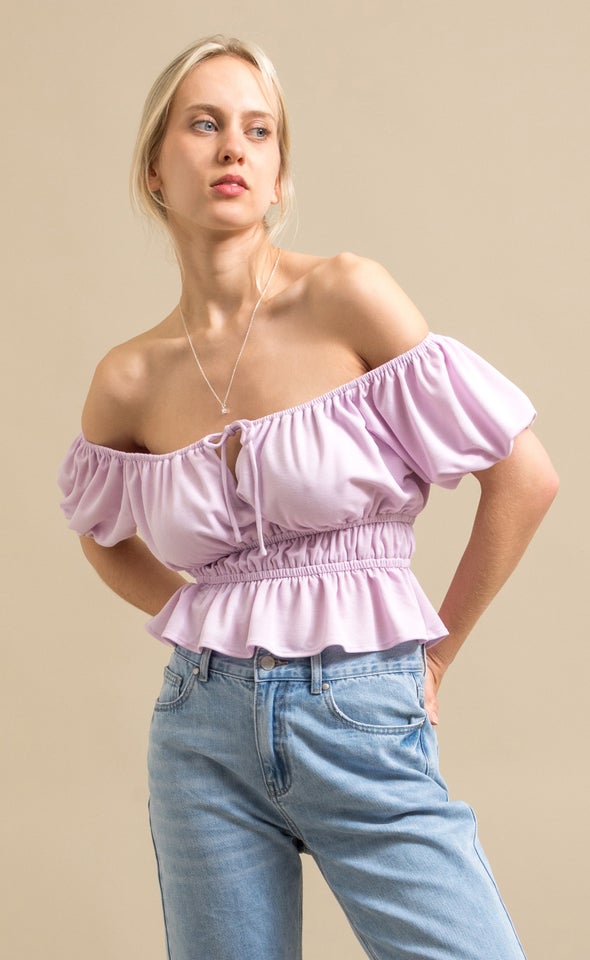 Jersey Off The Shoulder Top Pink Lavender