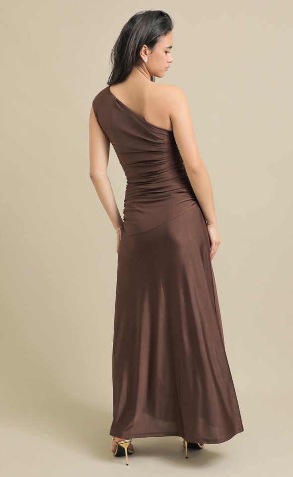 Jersey One Shoulder Maxi Chocolate
