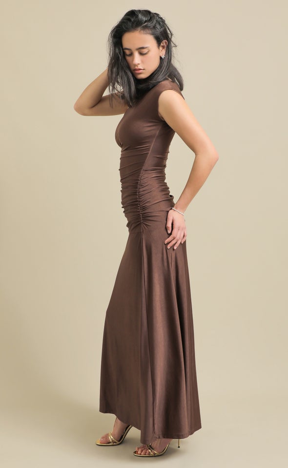 Jersey One Shoulder Maxi Chocolate