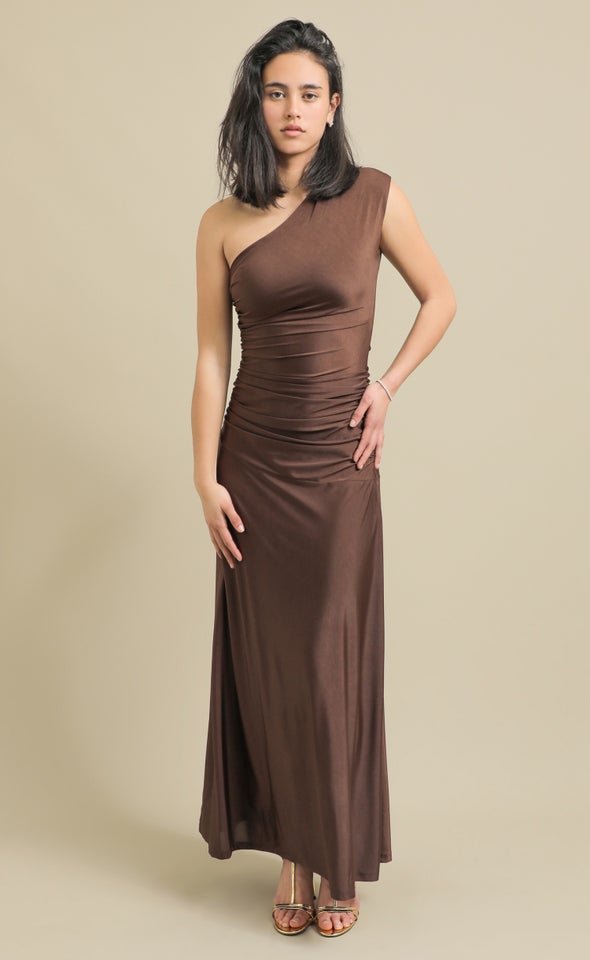 Jersey One Shoulder Maxi Chocolate