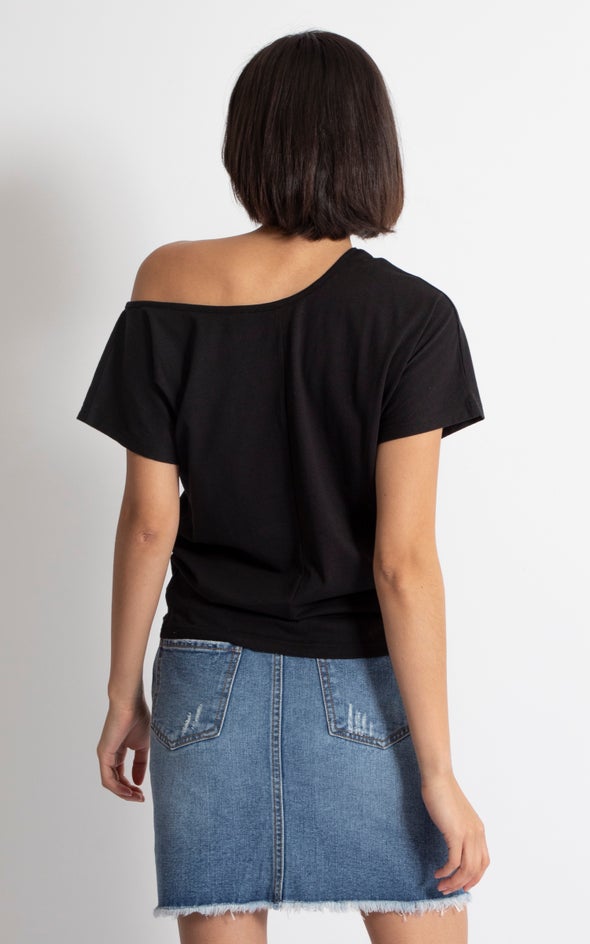 Jersey One Shoulder Slouch Tee Black