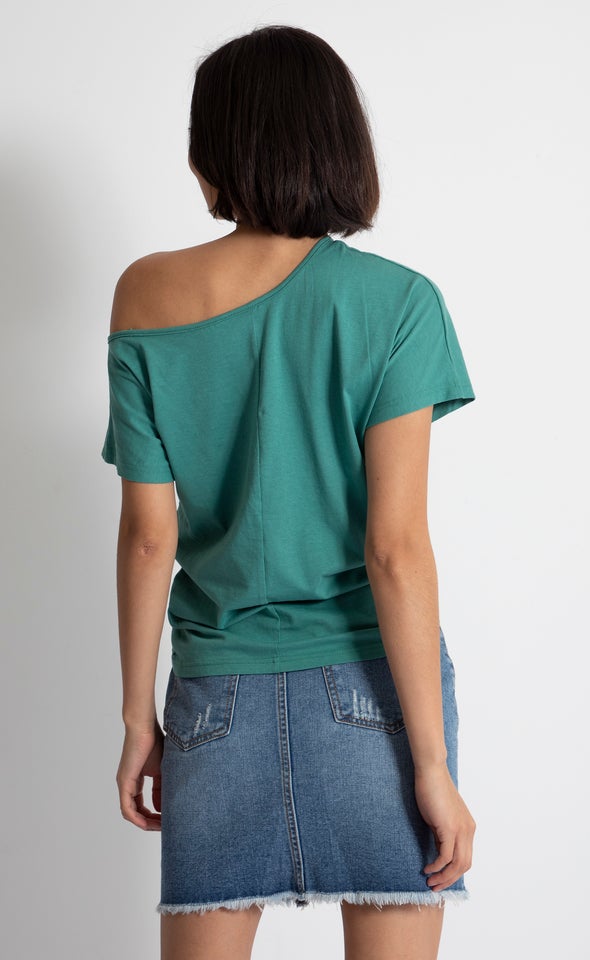 Jersey One Shoulder Slouch Tee Emerald