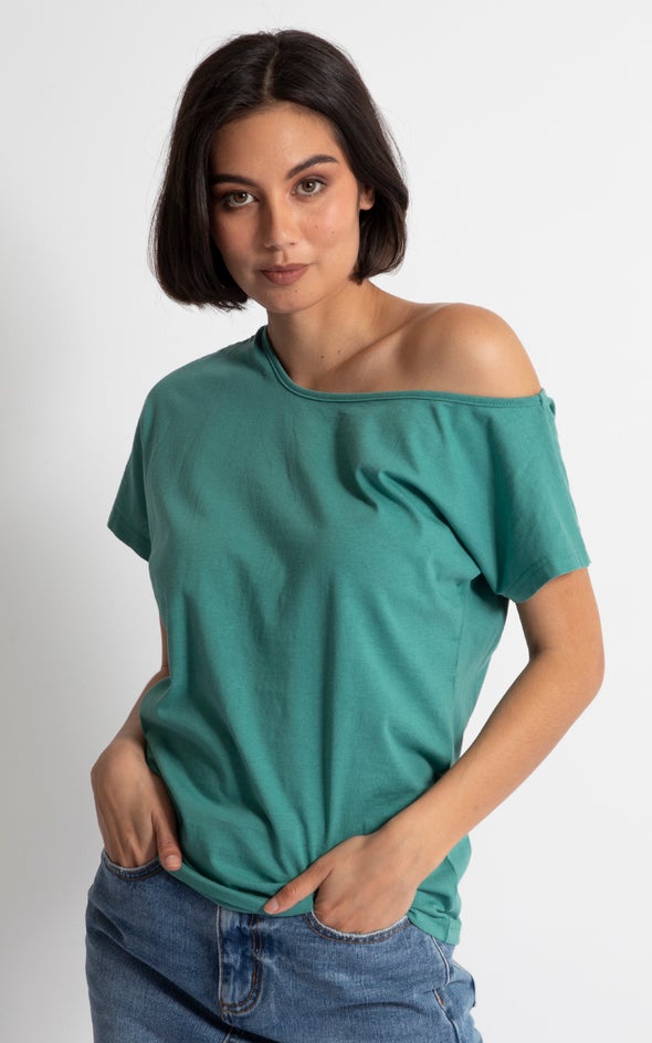 Jersey One Shoulder Slouch Tee Emerald