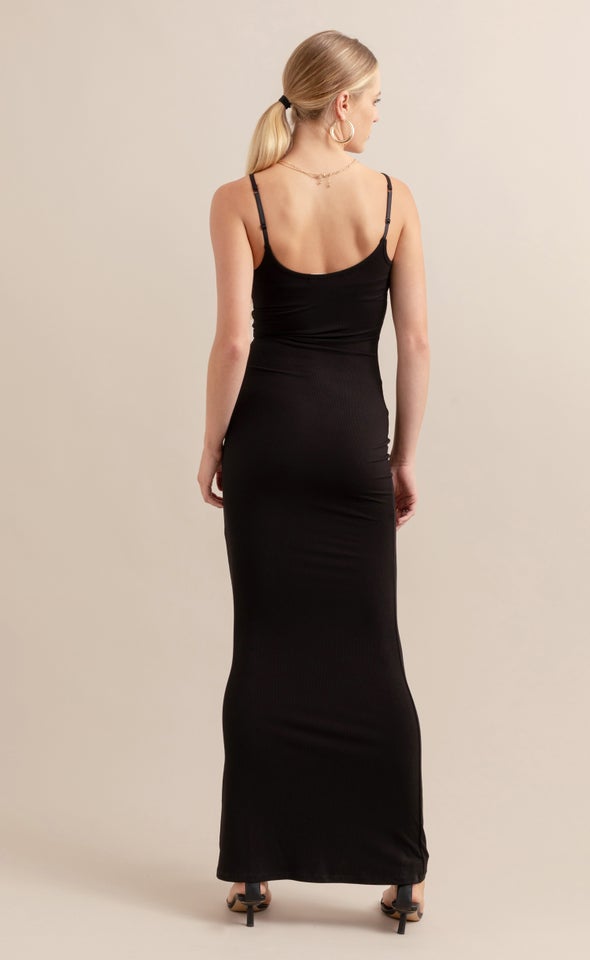 Jersey Plain Slip Maxi Black