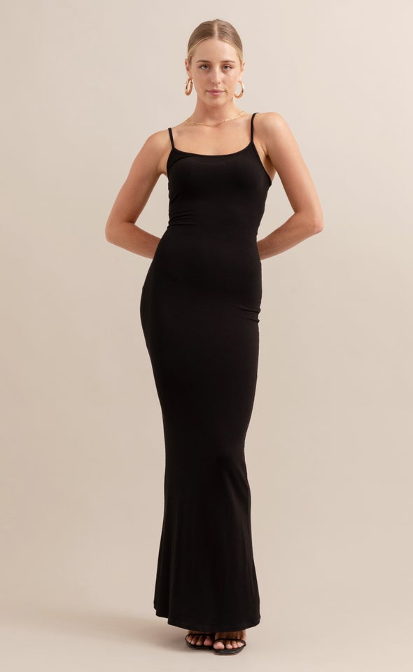 Jersey Plain Slip Maxi Black