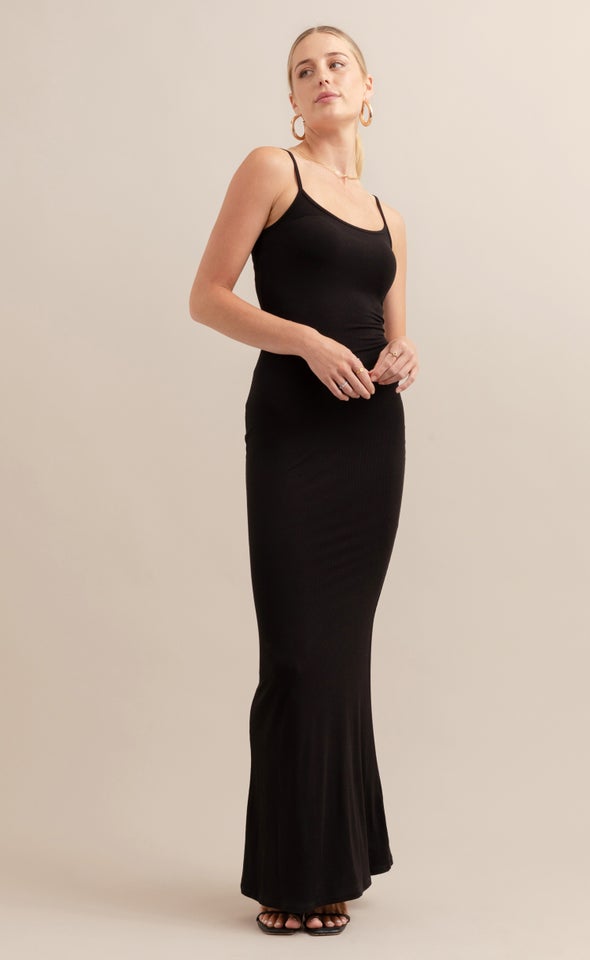 Jersey Plain Slip Maxi Black