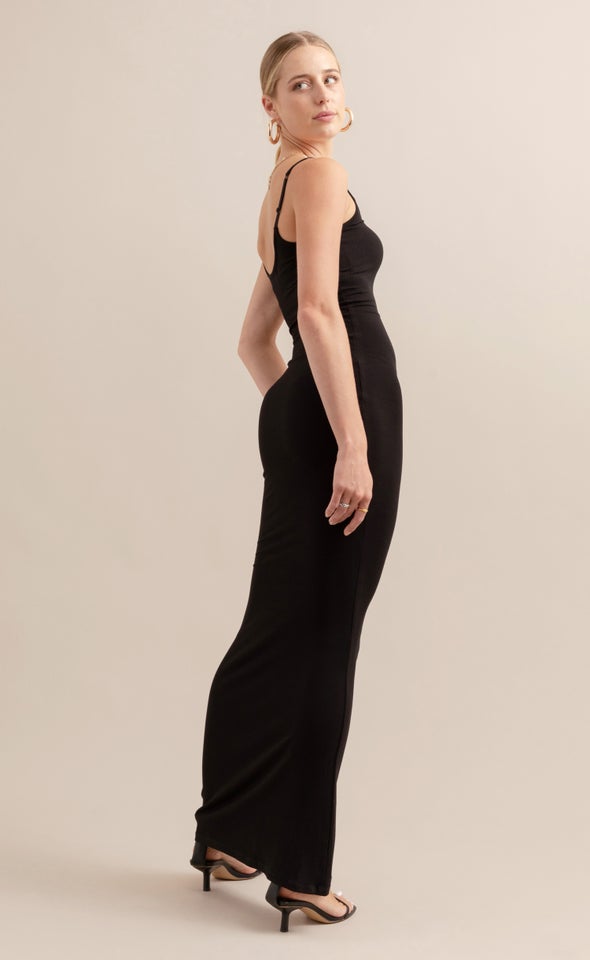 Jersey Plain Slip Maxi Black