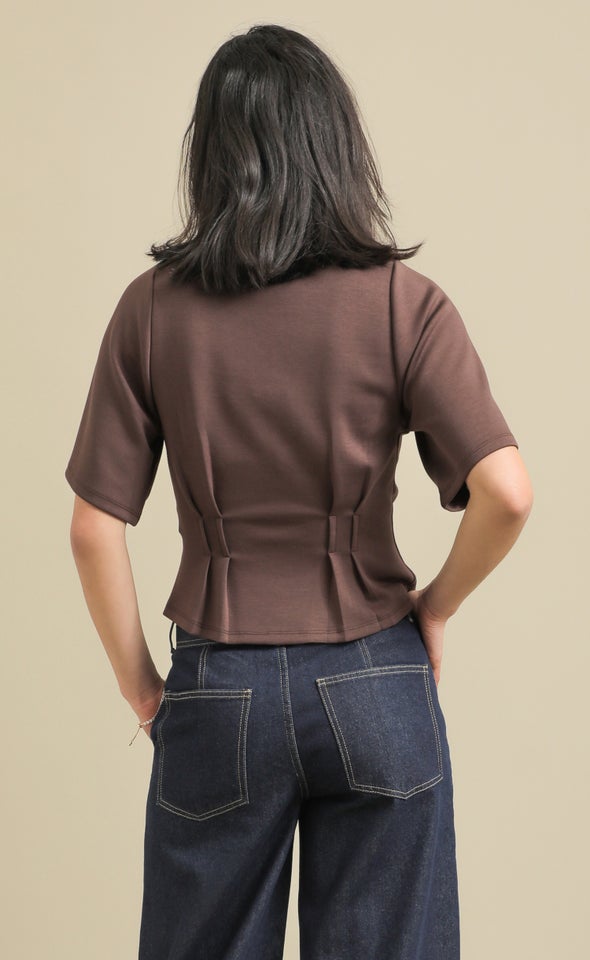 Jersey Pleat Detail Top Chocolate