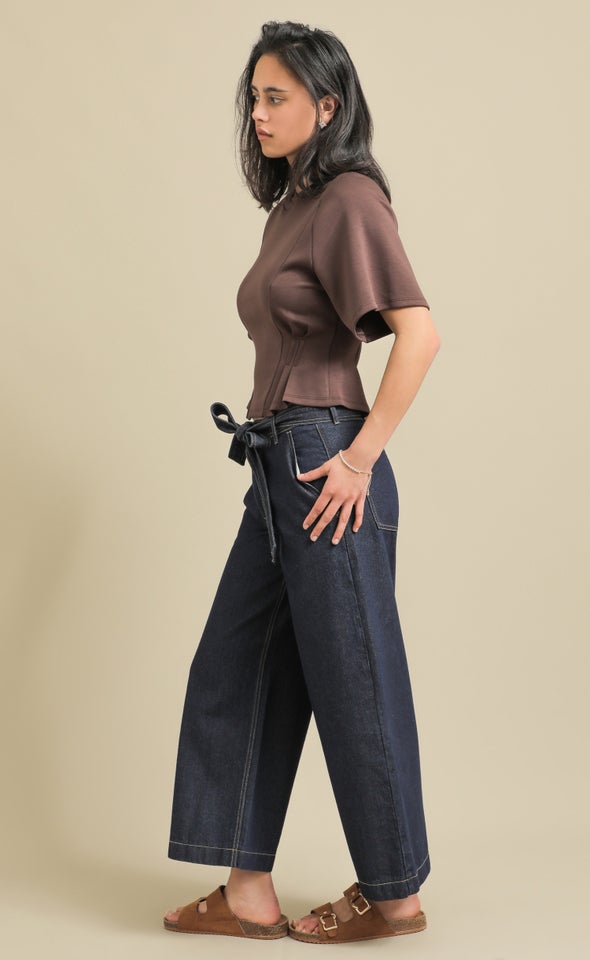 Jersey Pleat Detail Top Chocolate