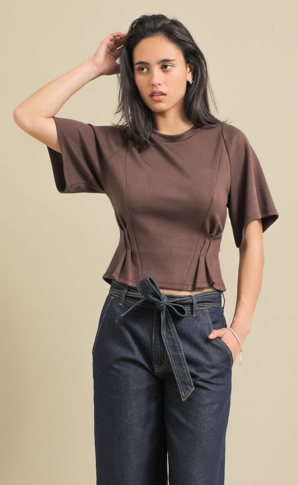 Jersey Pleat Detail Top Chocolate