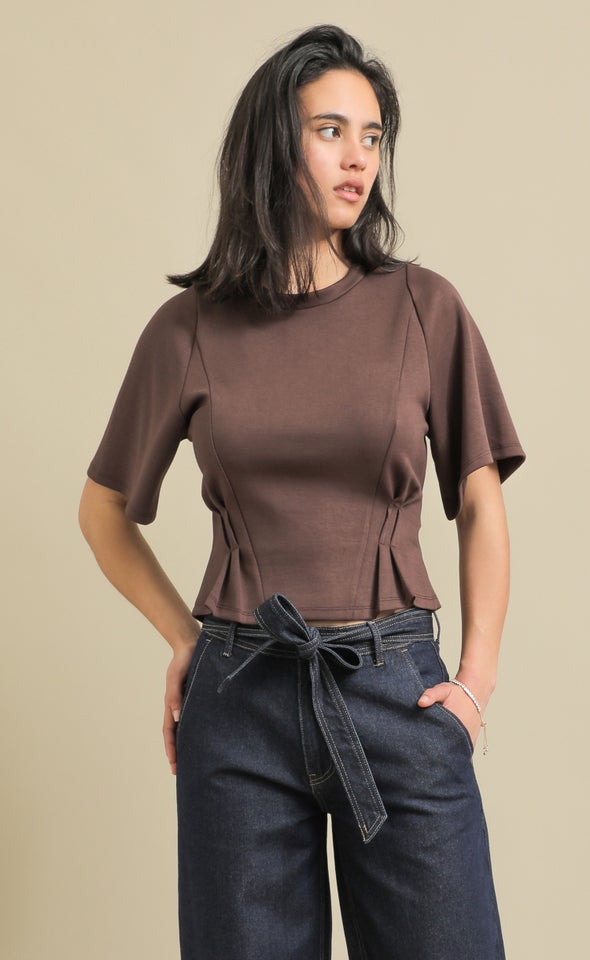 Jersey Pleat Detail Top Chocolate