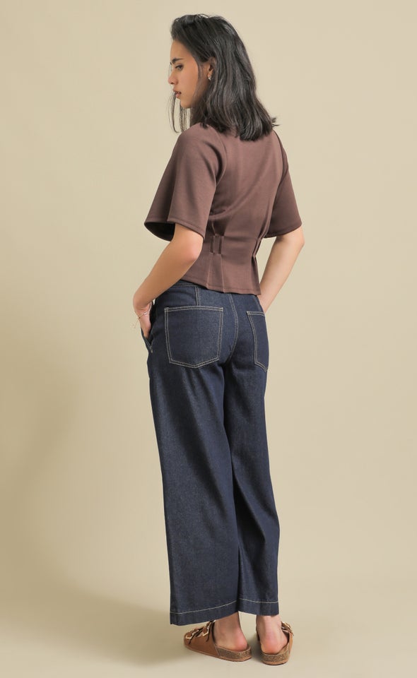Jersey Pleat Detail Top Chocolate