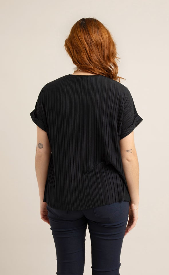 Jersey Pleated SS Top Black