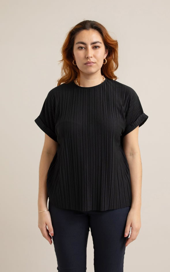 Jersey Pleated SS Top Black