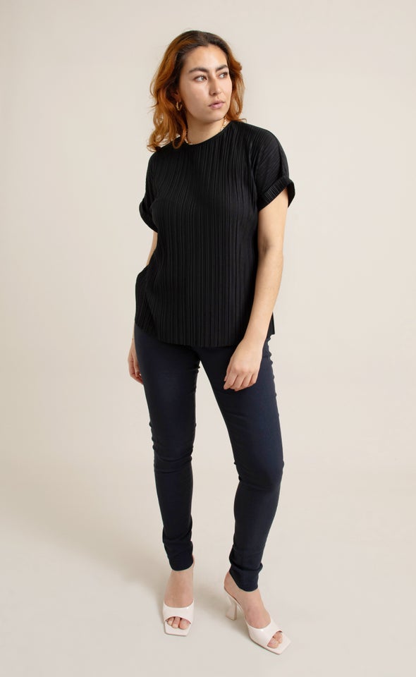 Jersey Pleated SS Top Black