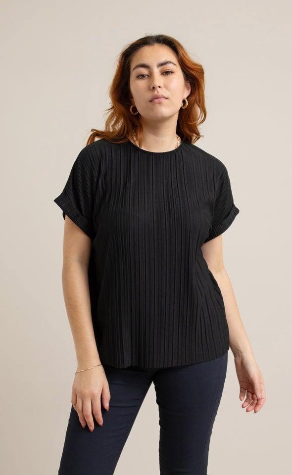 Jersey Pleated SS Top Black