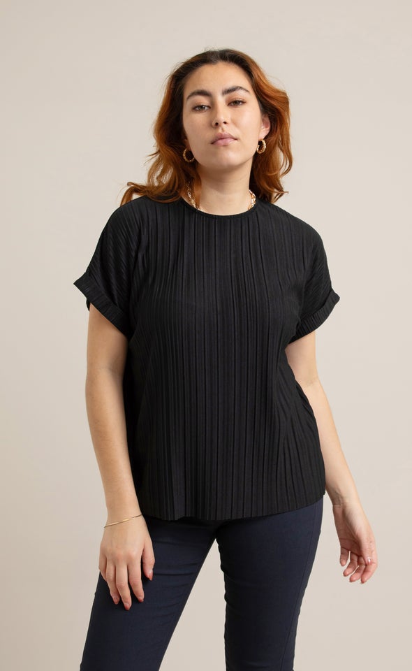 Jersey Pleated SS Top Black