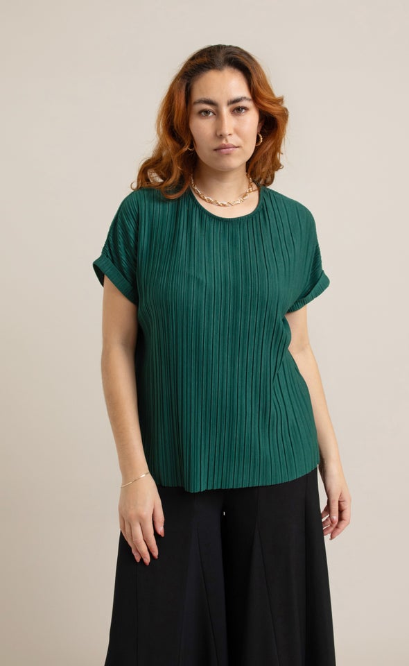 Jersey Pleated SS Top Emerald
