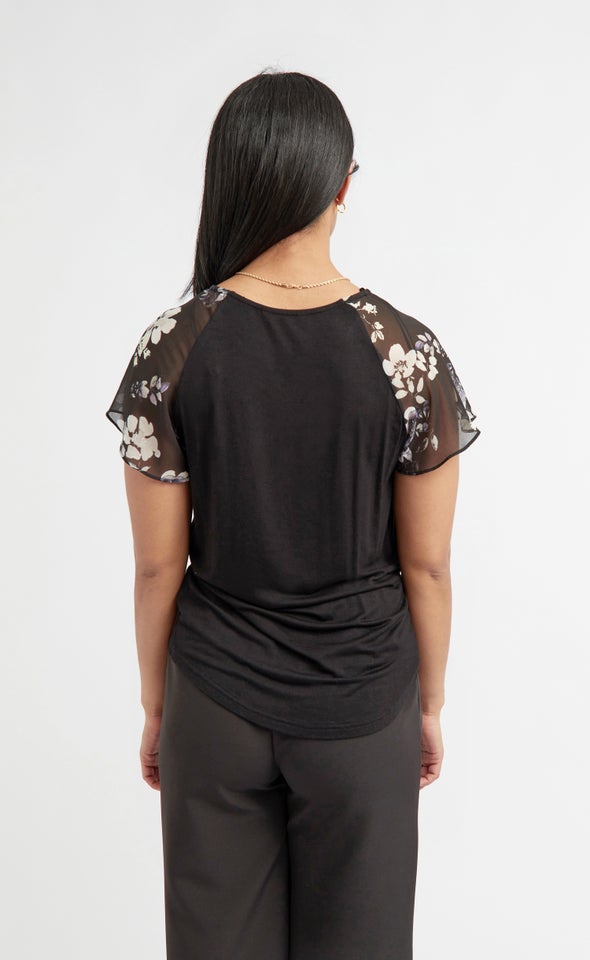 Jersey Printed Raglan Top Black/purple Floral
