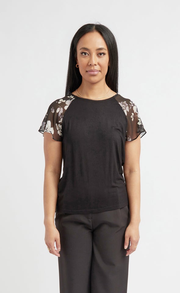 Jersey Printed Raglan Top Black/purple Floral