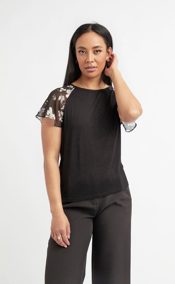Jersey Printed Raglan Top Black/purple Floral