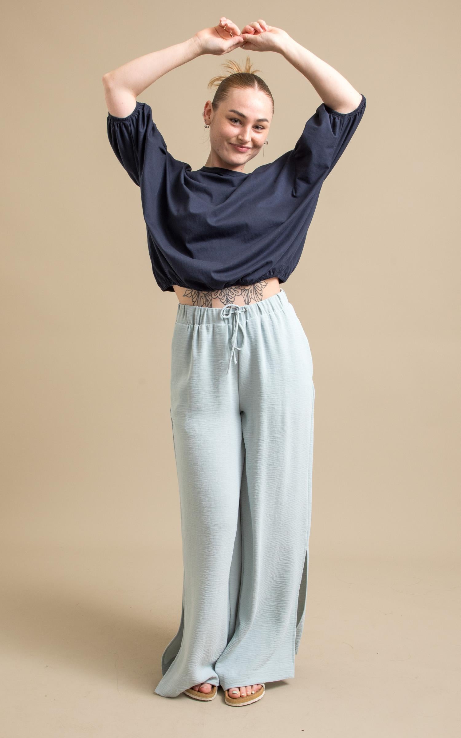 codea コードエー gather puff jersey tops CODE A（コードエー） gather puff jersey tops （ブルー(091