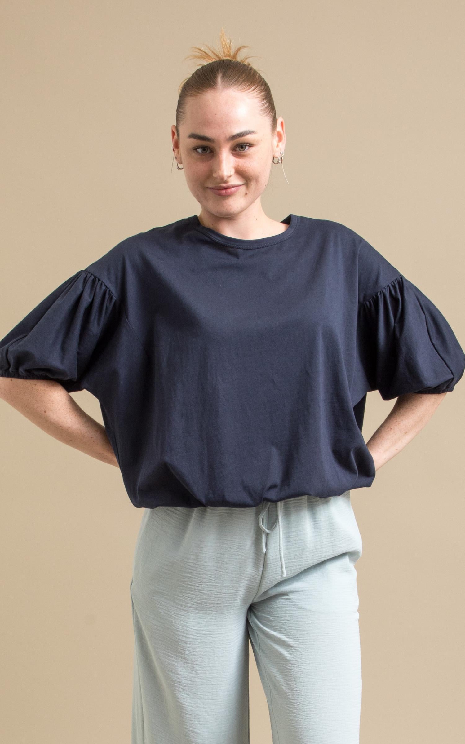 codea コードエー gather puff jersey tops CODE A（コードエー） gather puff jersey tops （ブルー(091