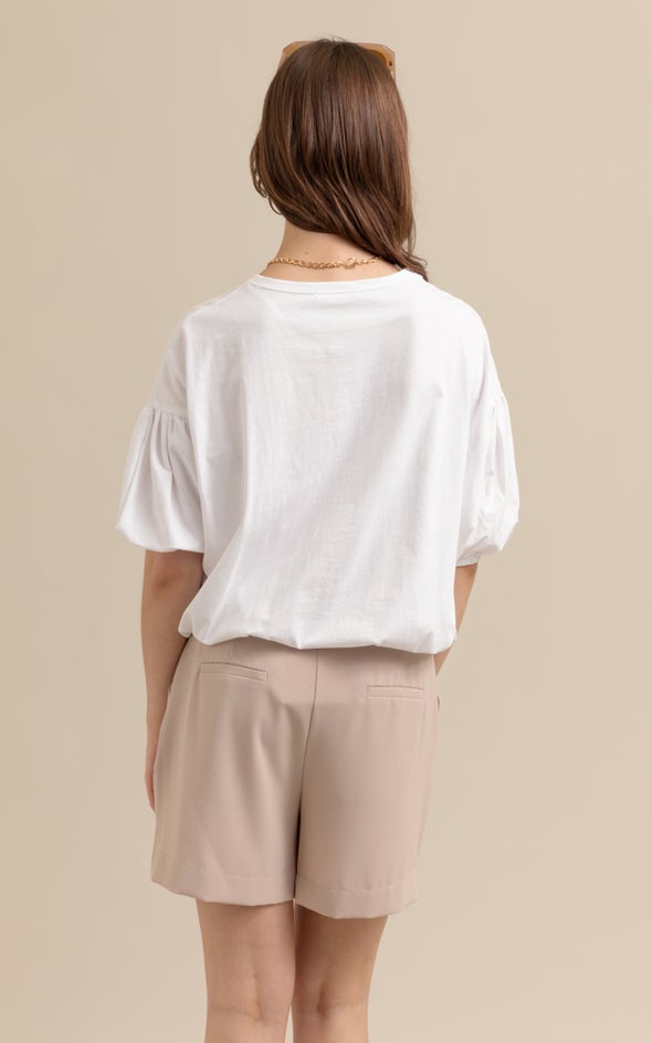 Jersey Puff Sleeve Top White