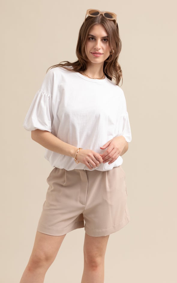 Jersey Puff Sleeve Top White