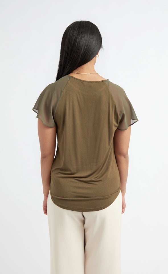Jersey Raglan Top Khaki