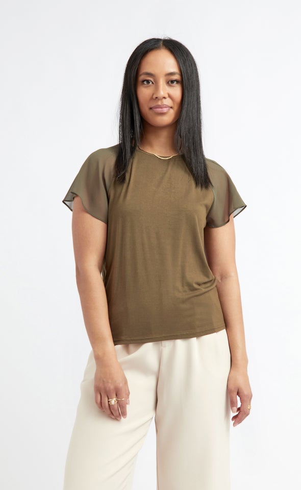 Jersey Raglan Top Khaki
