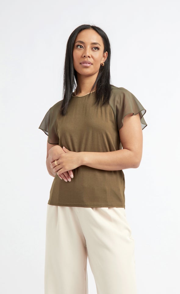 Jersey Raglan Top Khaki