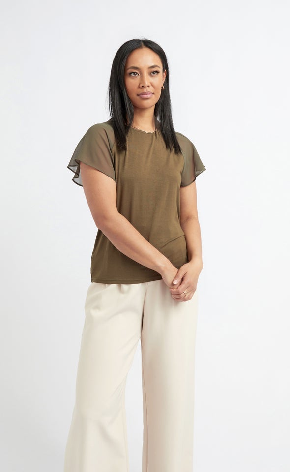 Jersey Raglan Top Khaki