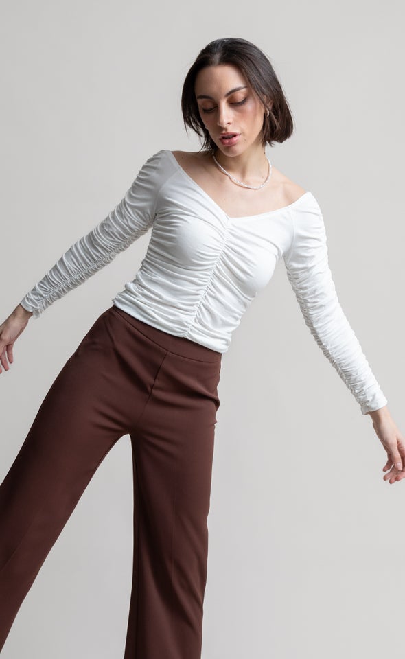 Jersey Ruched Bardot Top Spring White