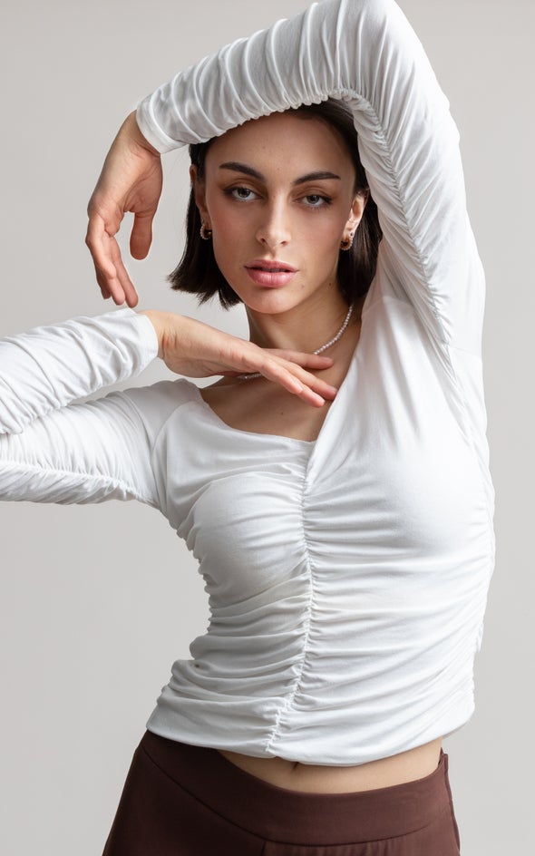 Jersey Ruched Bardot Top Spring White