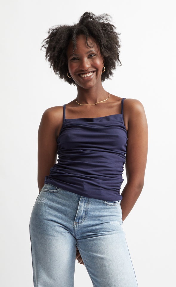 Jersey Ruched Cowl Cami Navy