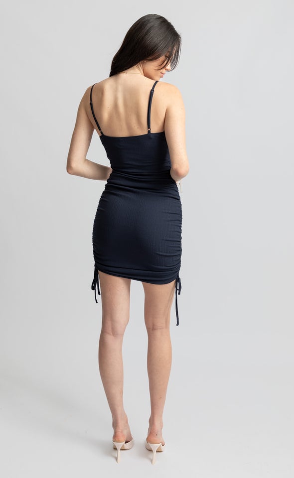 Jersey Ruched Detail Cowl Dress Navy