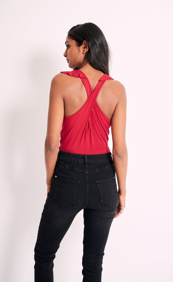 Jersey Ruffle Trim Bodysuit Maroon