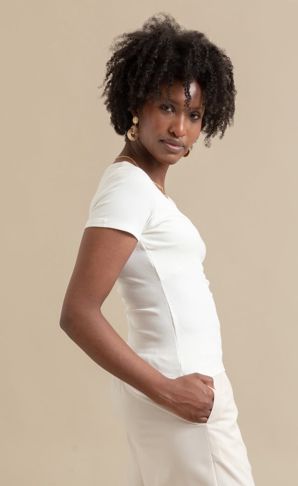 Jersey Scoop Neck Top Cream