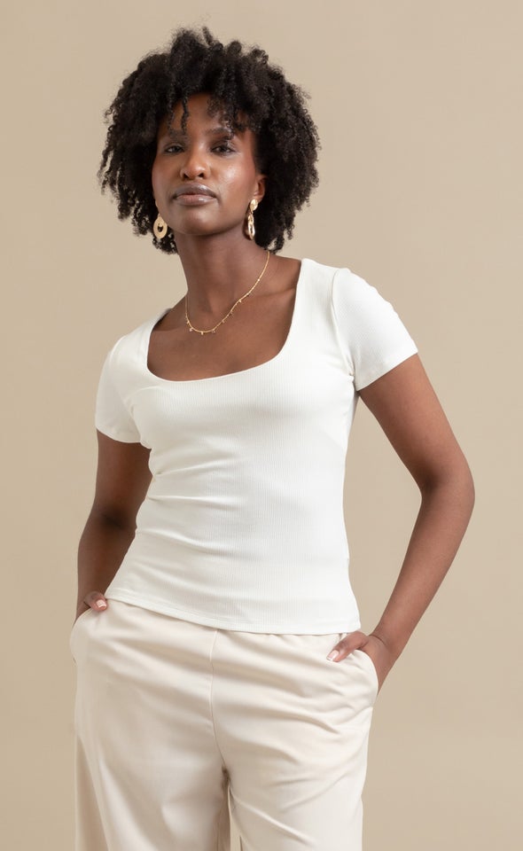 Jersey Scoop Neck Top Cream
