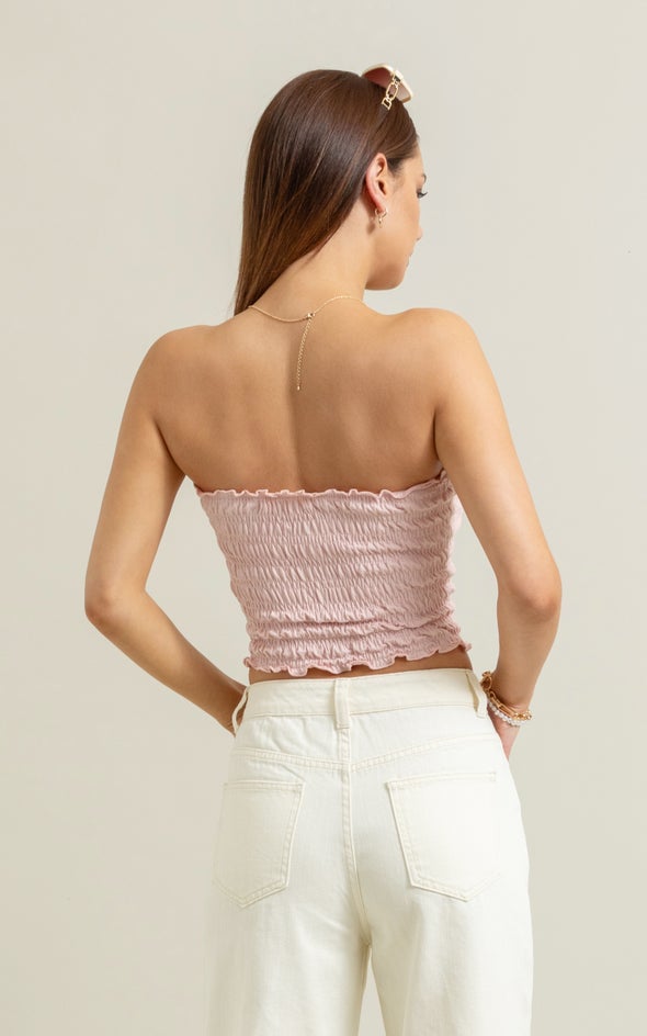 Jersey Shirred Bandeau Top Pink