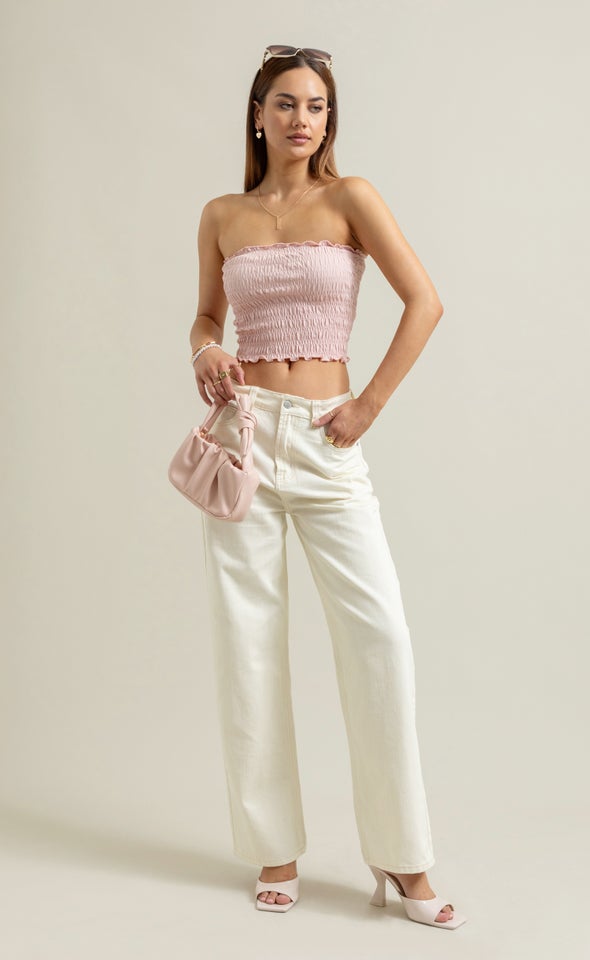 Jersey Shirred Bandeau Top Pink