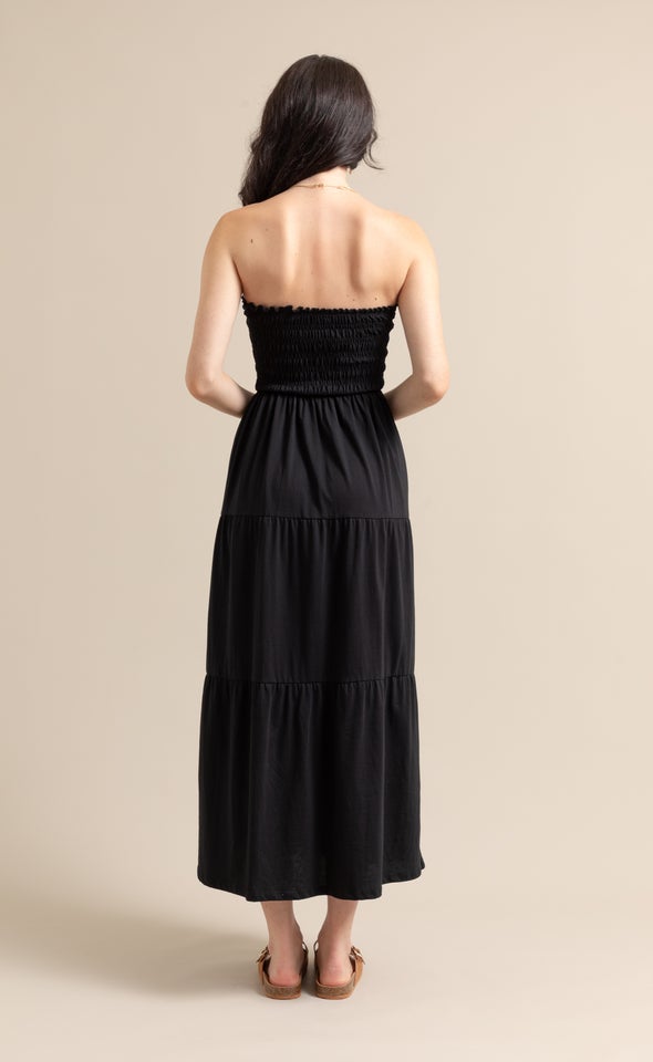 Jersey Shirred Midi Dress Black