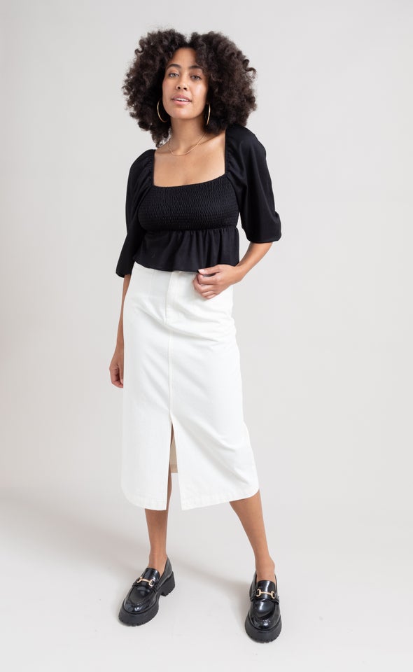 Jersey Shirred Peplum Top Black