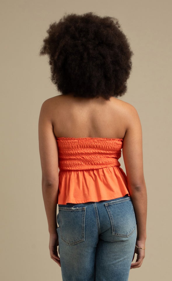 Jersey Shirred Peplum Top Nectarine