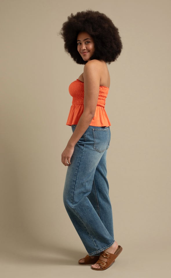 Jersey Shirred Peplum Top Nectarine