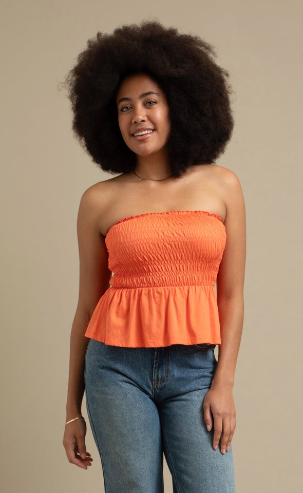 Jersey Shirred Peplum Top Nectarine