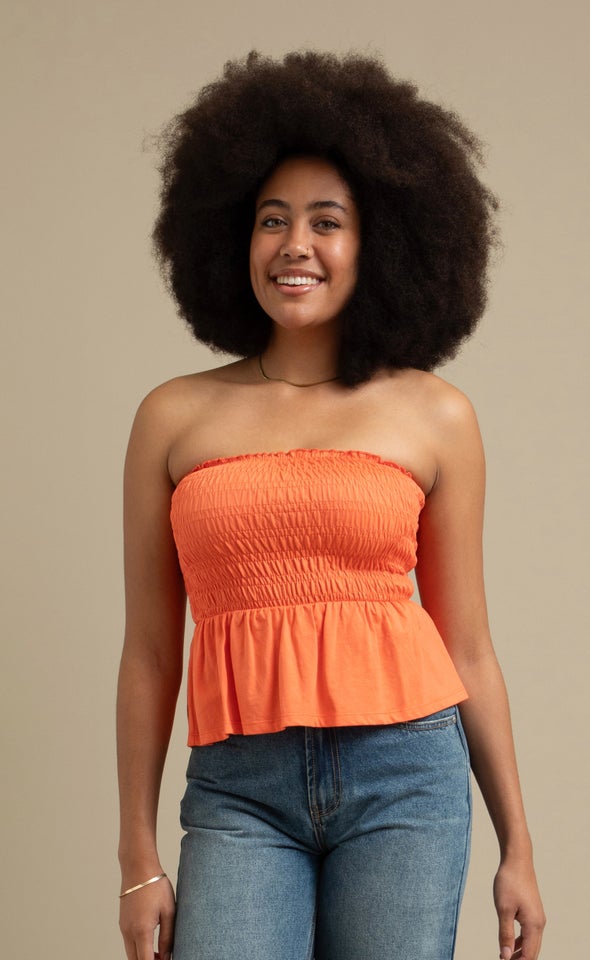Jersey Shirred Peplum Top Nectarine